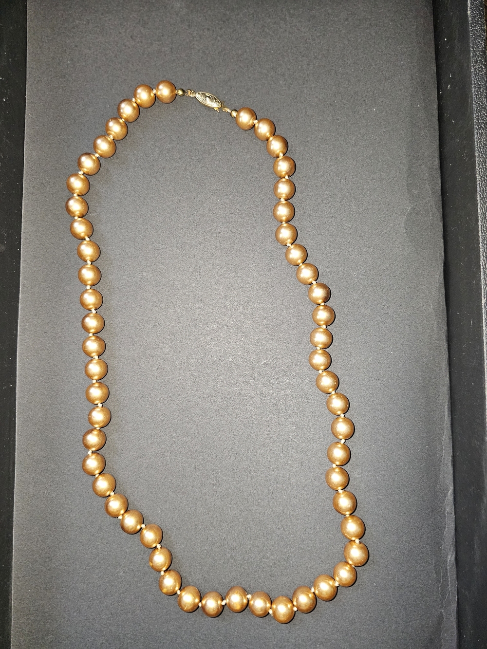 Vintage Style Bronze Gold Faux Pearl Necklace with Decorative Clasp
